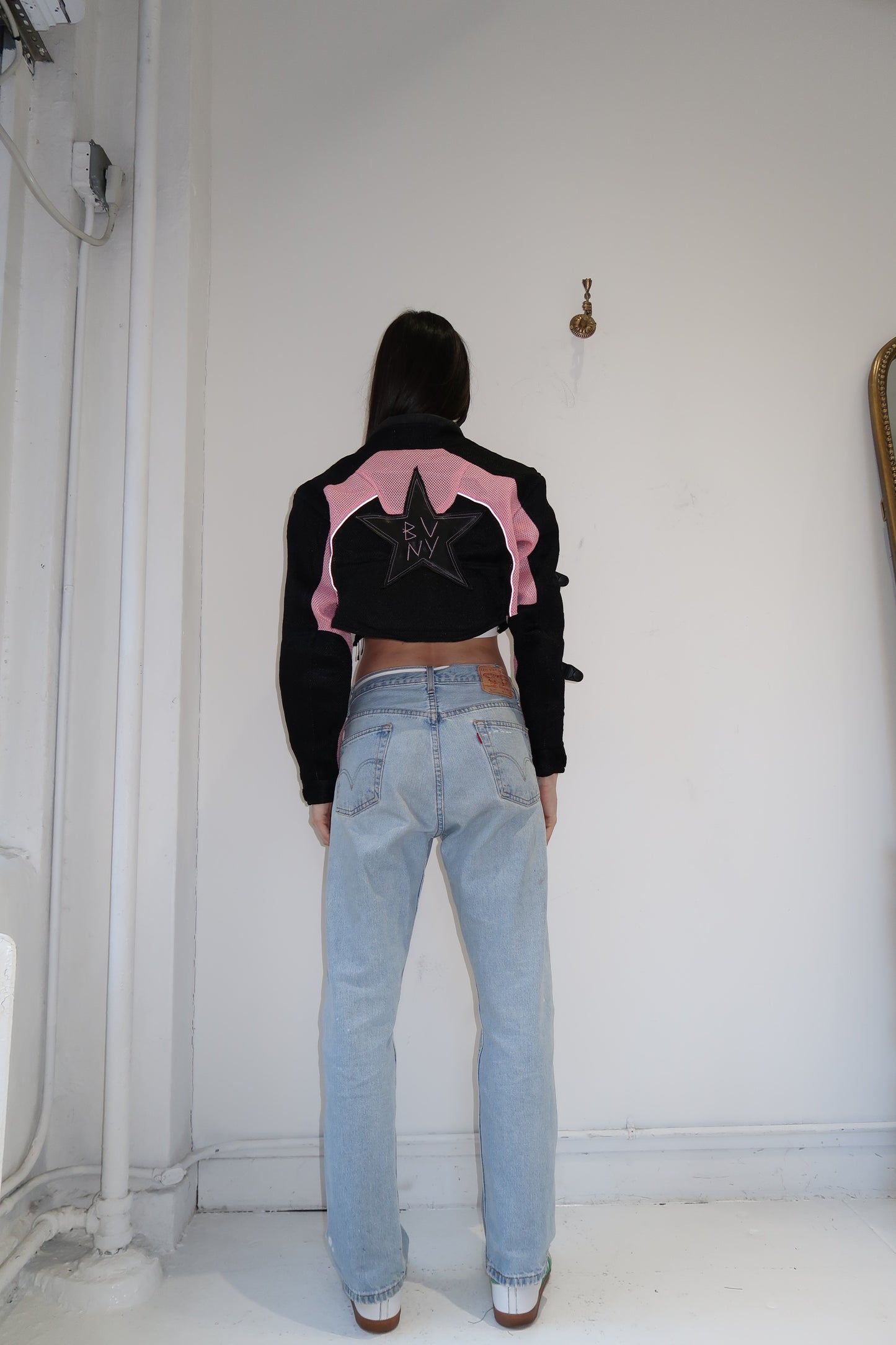 Pink cropped Moto jacket