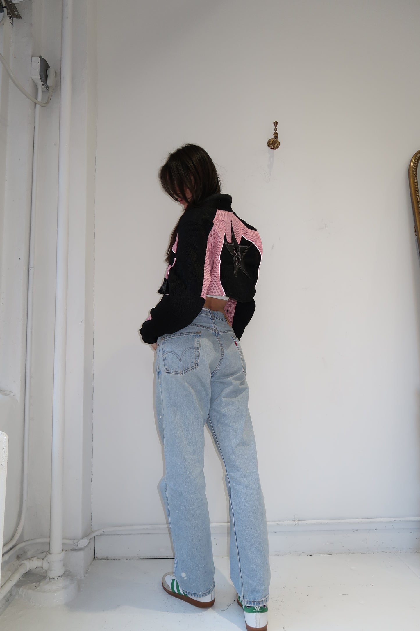 Pink cropped Moto jacket
