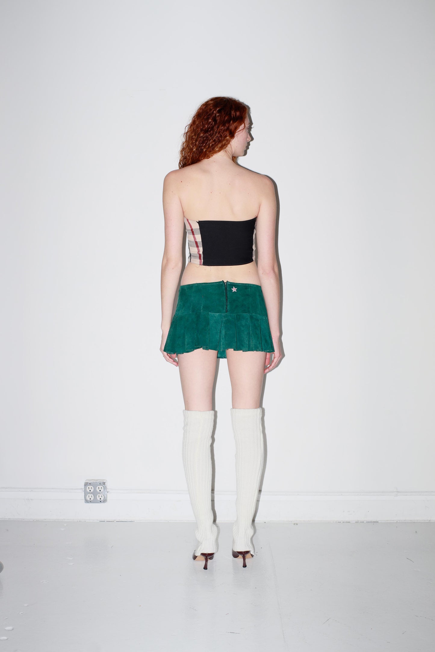 Green Pleated Suede Skirt