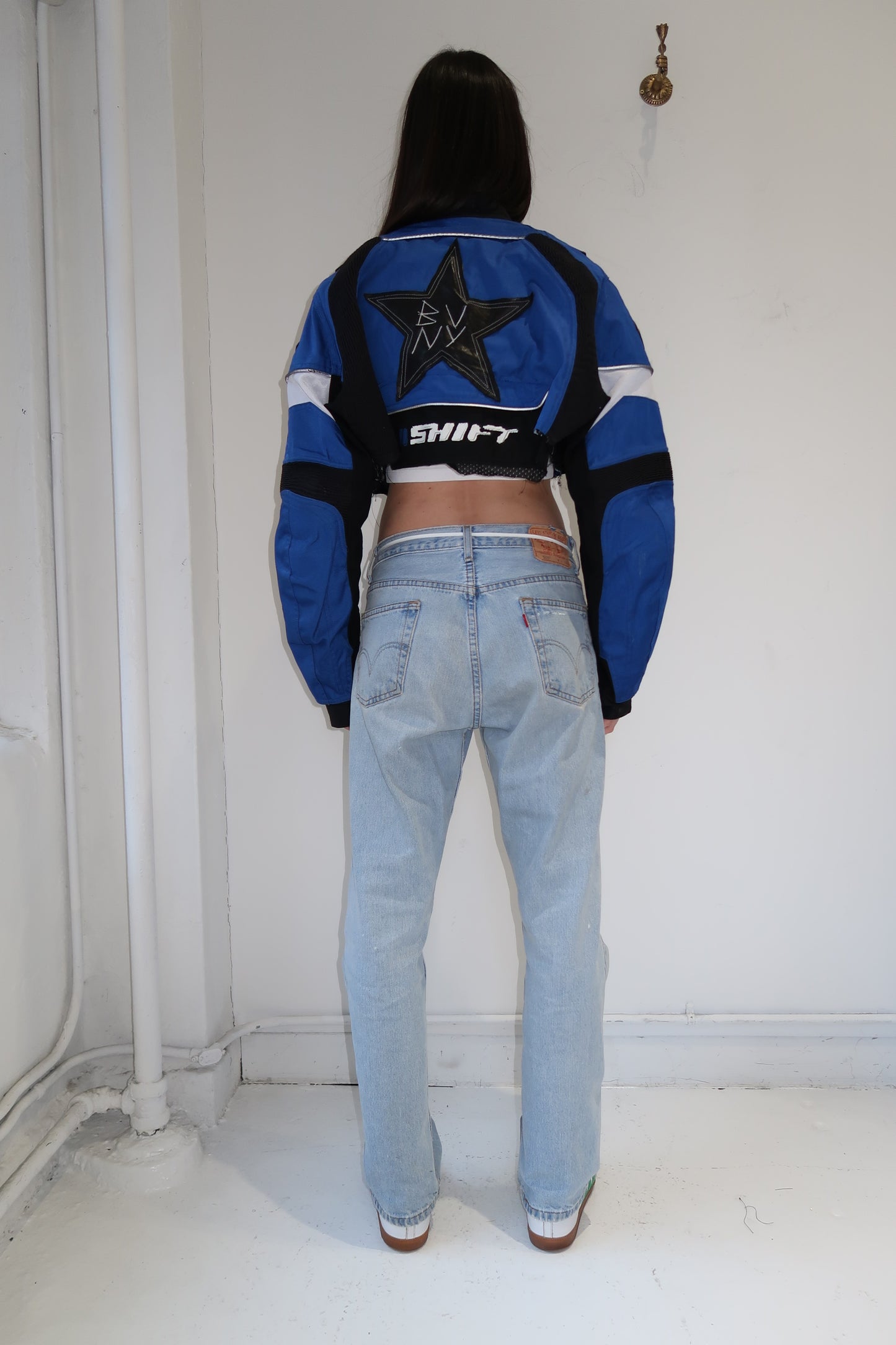 Blue cropped Moto jacket