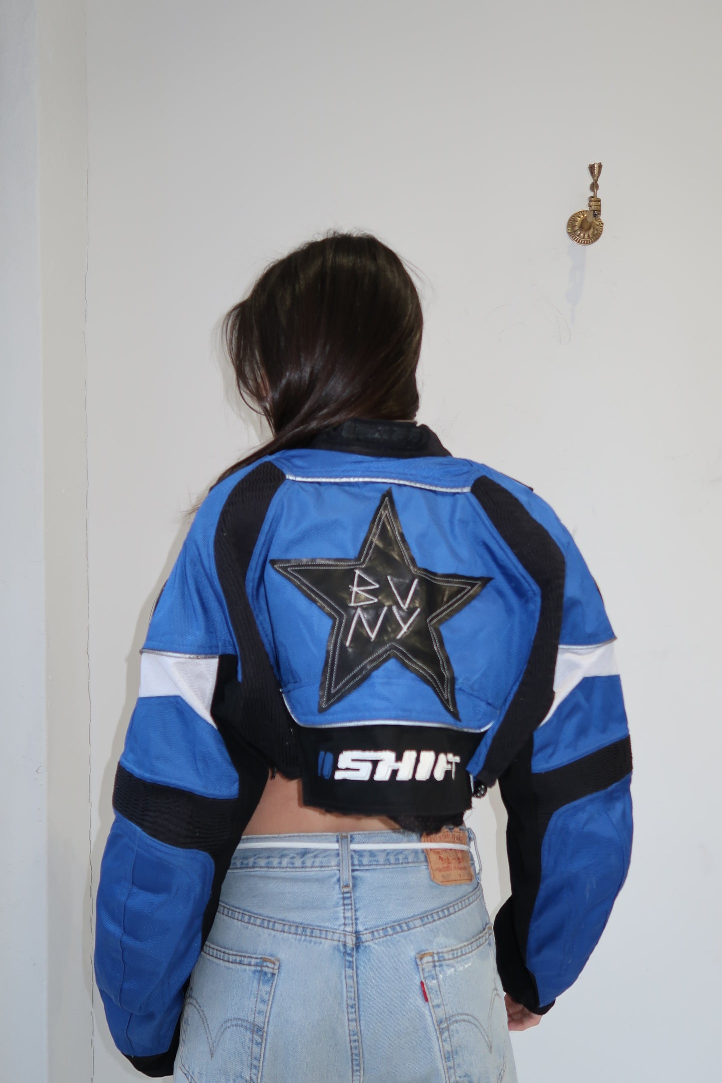 Blue cropped Moto jacket