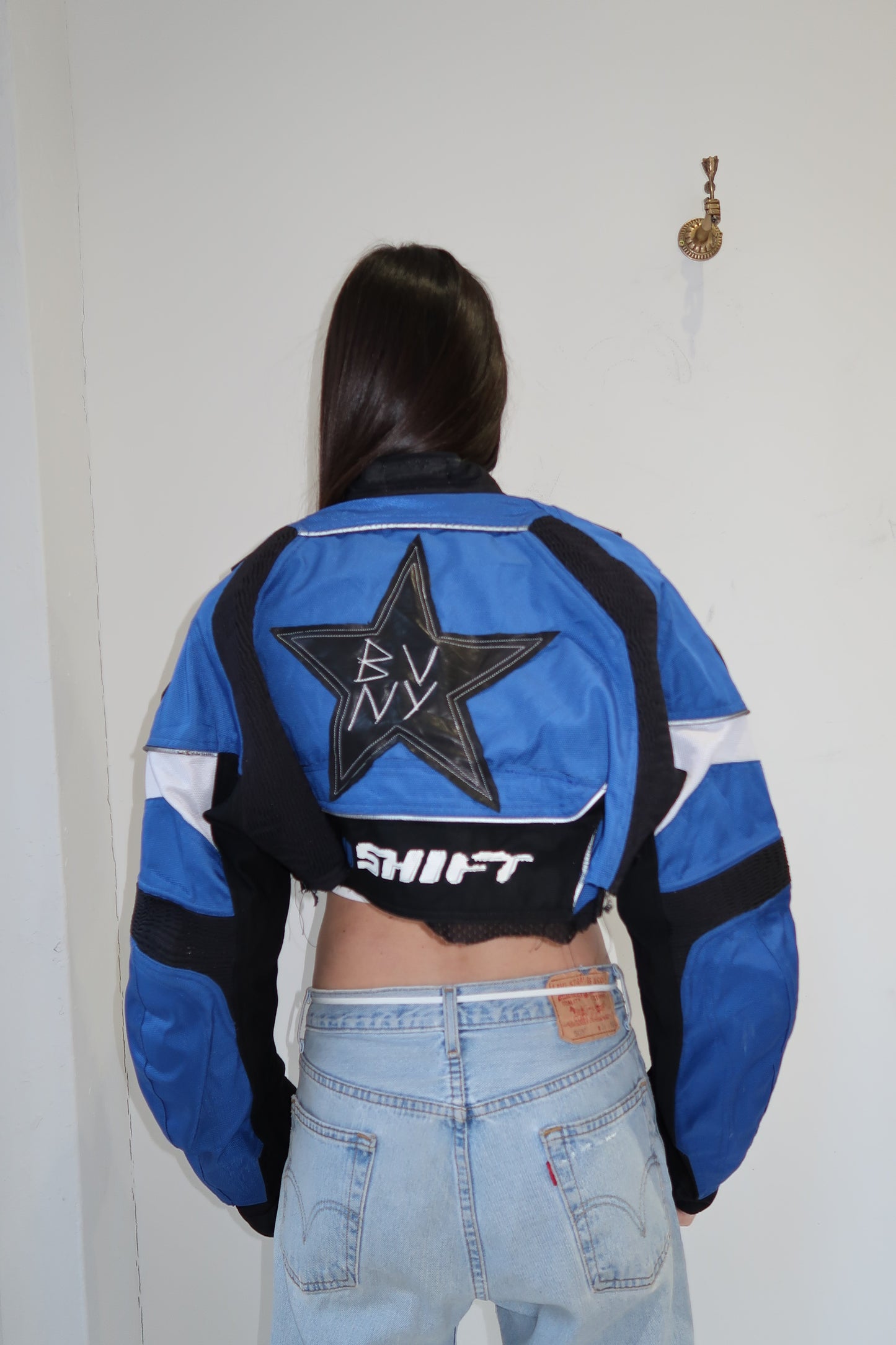 Blue cropped Moto jacket