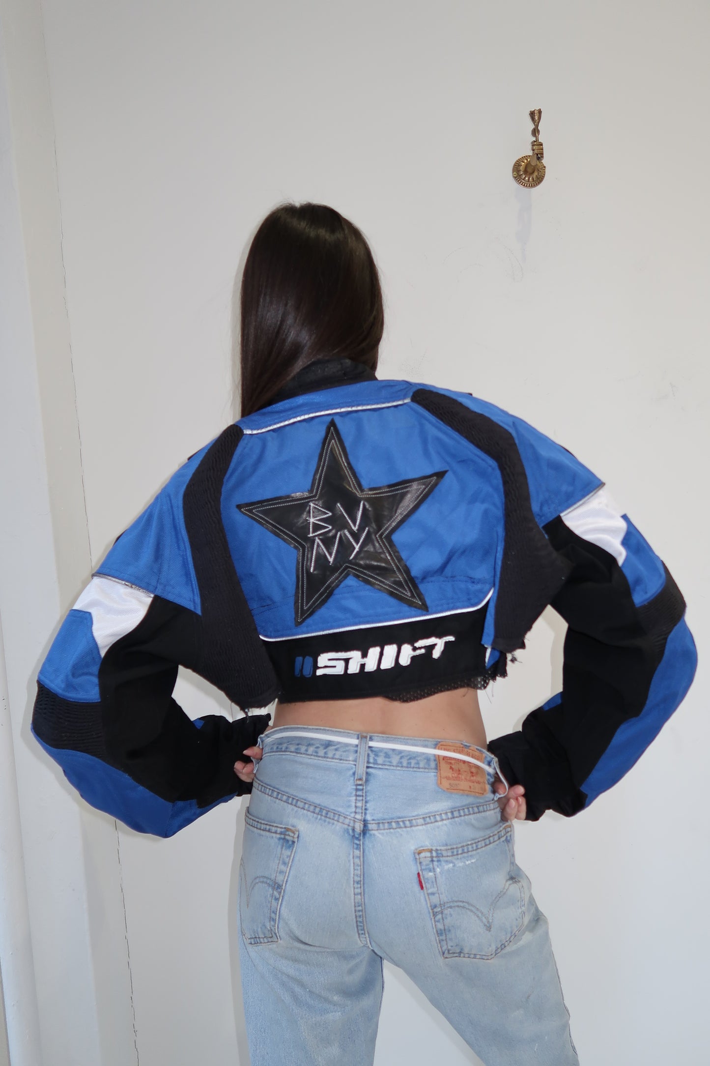 Blue cropped Moto jacket