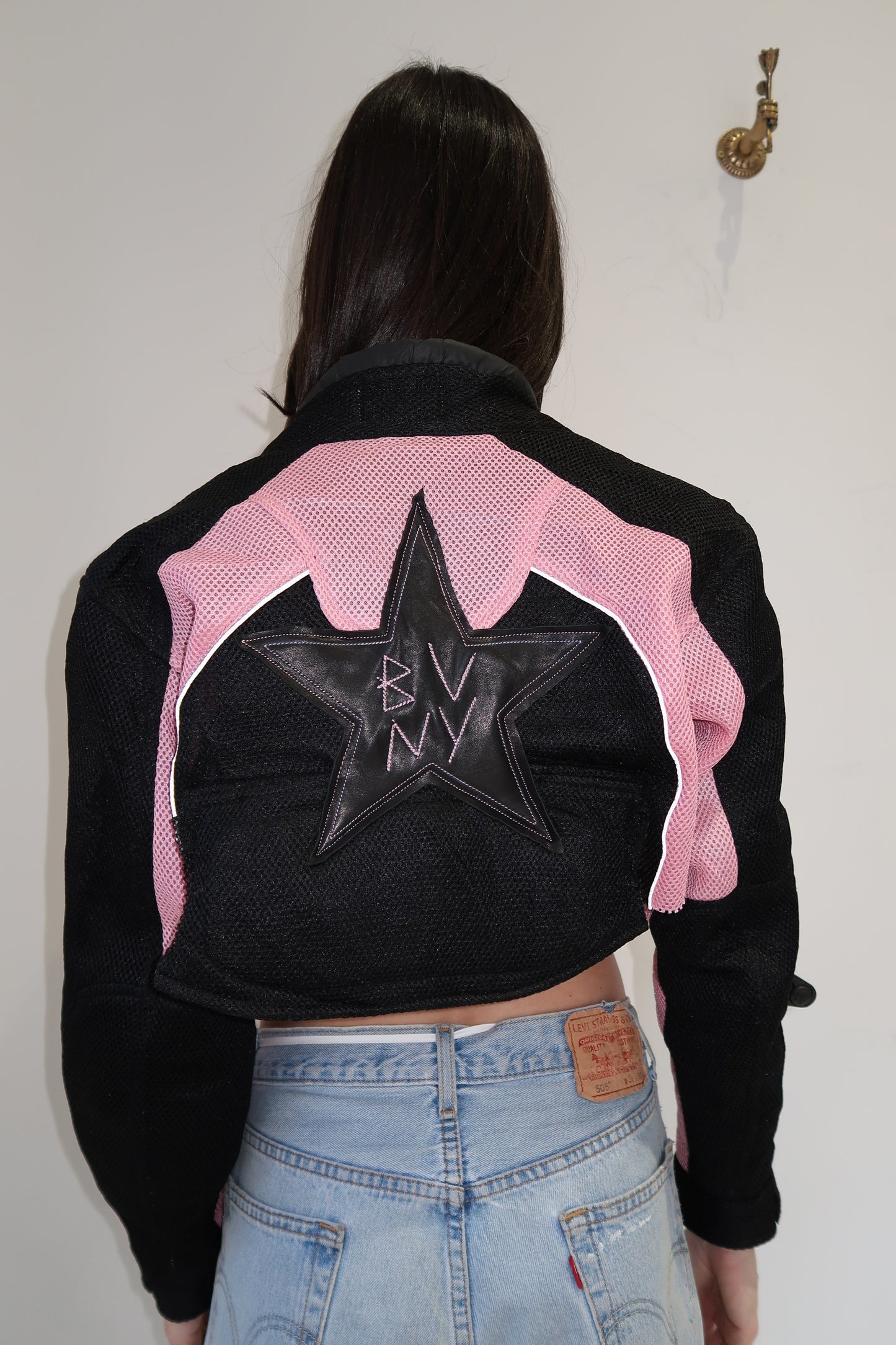 Pink cropped Moto jacket