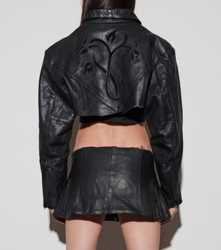 BLACK LEATHER A LINE MOTO SET