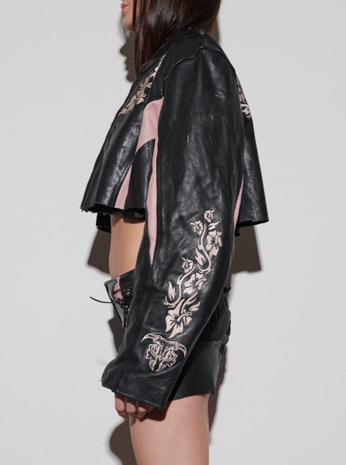 BLACK & PINK LEATHER LACE UP MOTO SET