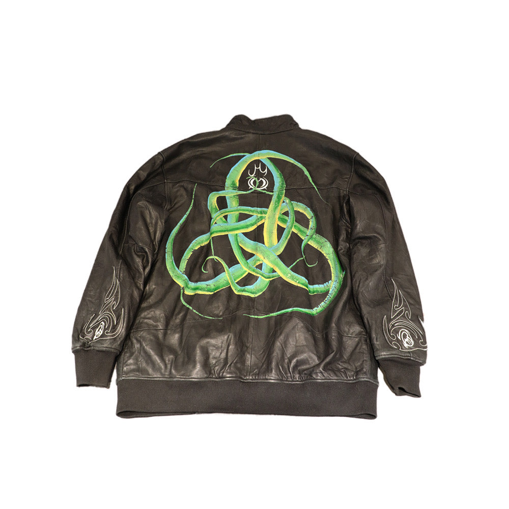 GREEN PAINT LEATHER JACKET