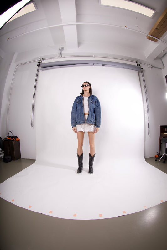 VINTAGE LEATHER COLLAR DENIM JACKET